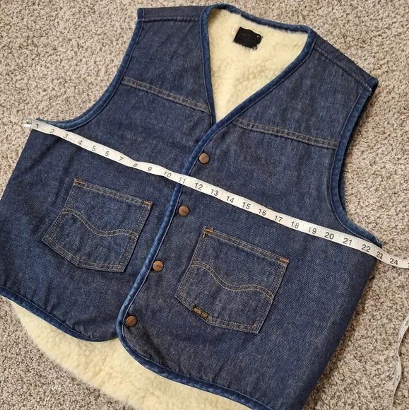 Vintage Sears Roebuck shearling lined denim sherpa snap button vest Large - Picture 3 of 10